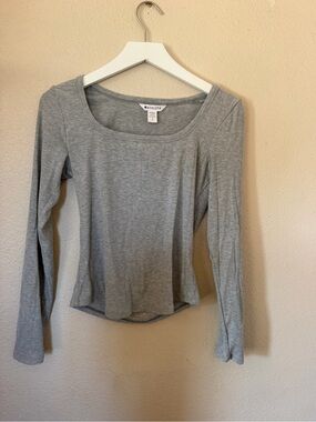 Athleta Light Gray Signature Rib Scoop Neck Top